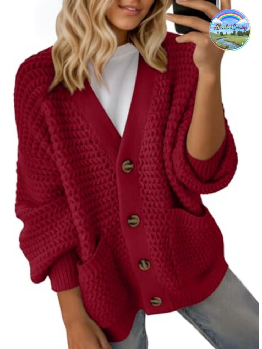 Chunky Knit Open Front Cardigan Long Sleeve V Neck Loose Fit